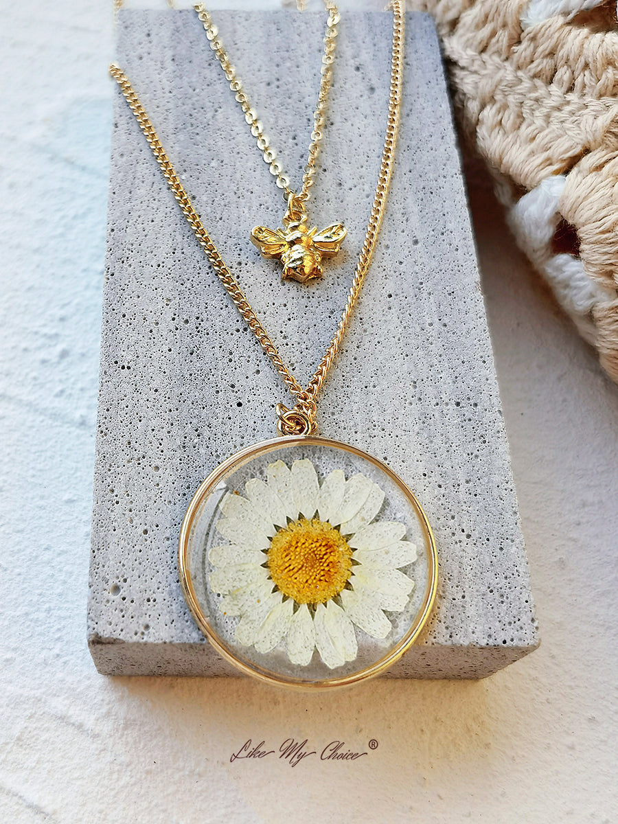 Pressed Flower Necklace - Natural Daisy&Bee-Likemychoice