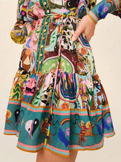 Graffiti Casual Evergreen Printing Mini Dress-Likemychoice