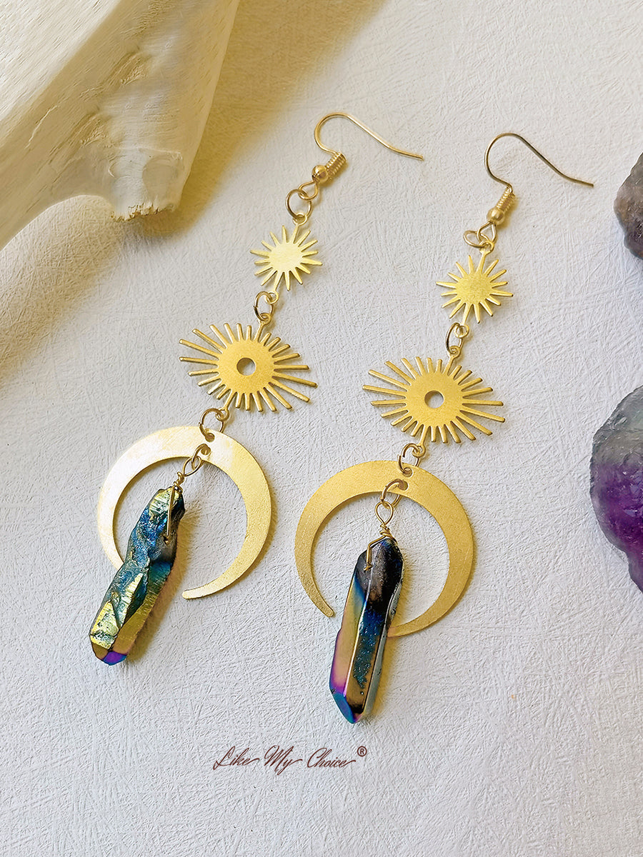 Witchy Eye Moon Crystal Earrings-Likemychoice