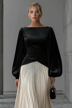 Chic Minimalist Velvet Paneled Pleated-Hem Maxi Dress