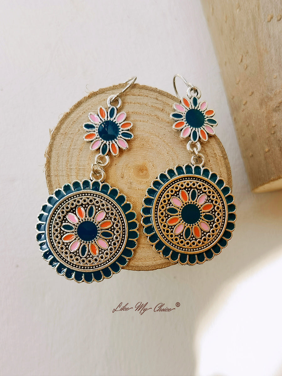 Ethnic Flower Dangle Drop Boho Earrings-Likemychoice