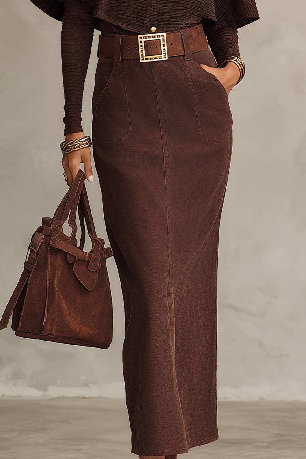 Cape Knit Top & Maxi Skirt Two Piece Set