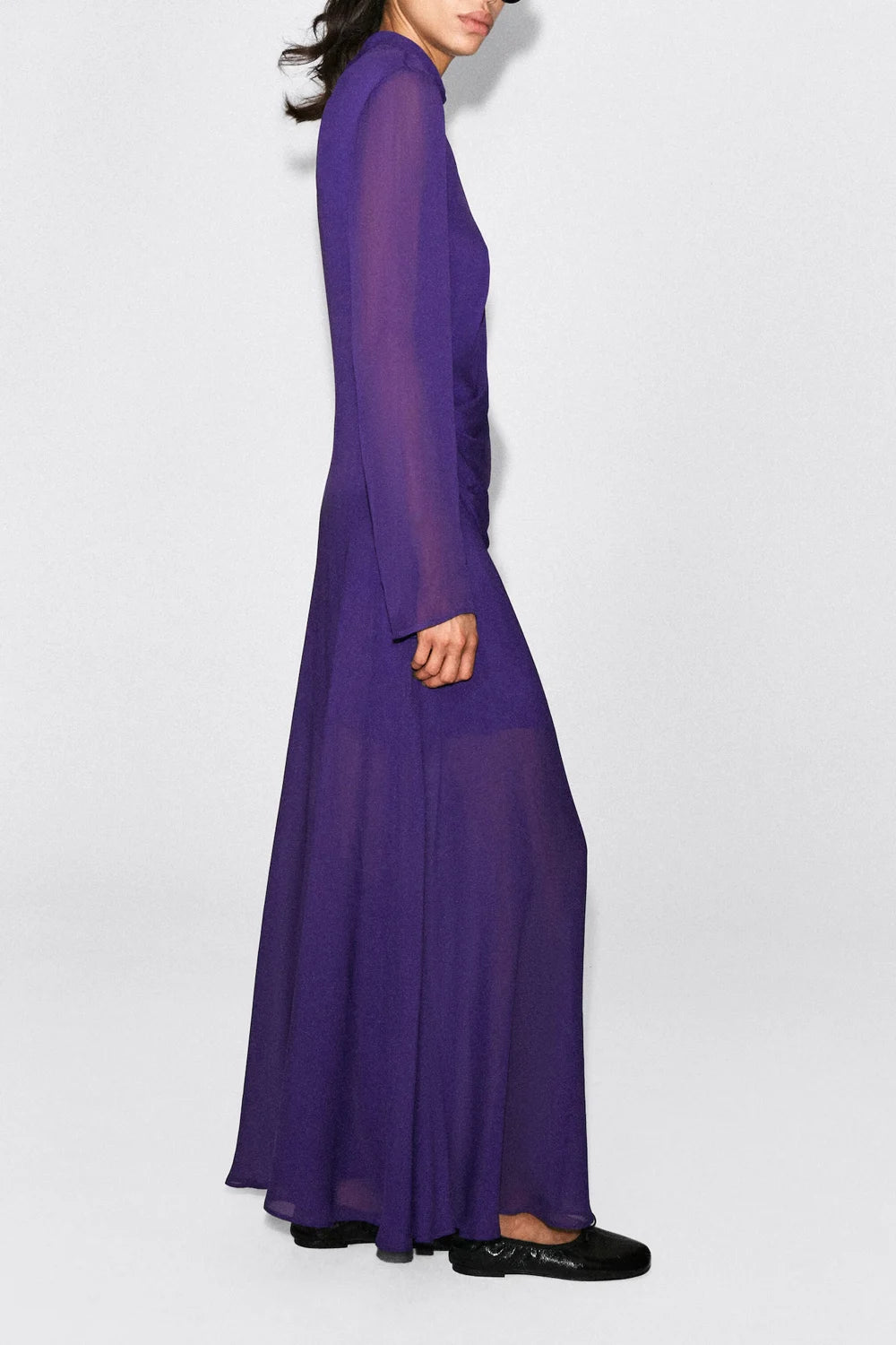 Purple High Neck Long Sleeve Sheer Chiffon Maxi Dress [erp-image:be0ac66b04bbf8d33e0fa6b7]