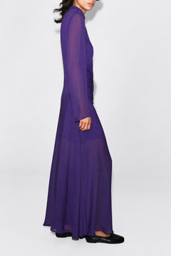 Purple High Neck Long Sleeve Sheer Chiffon Maxi Dress [erp-image:be0ac66b04bbf8d33e0fa6b7]