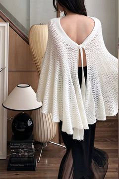 Women's Open Knit Cape Top Flowing Asymmetric Hem Flared Poncho Blouse [erp-image:9aff7fca5176982c704ecf58]