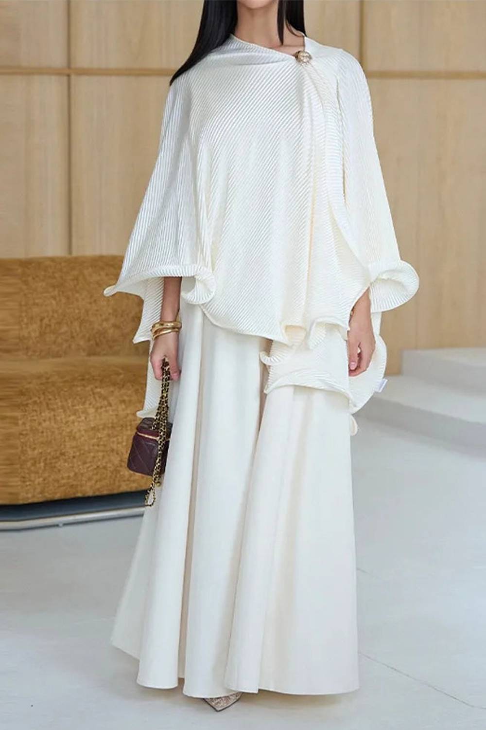 Ribbed Cape Sleeve Maxi Skirt Two Piece Set