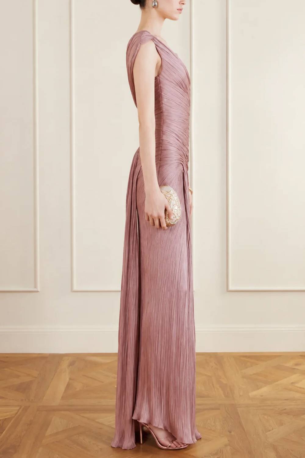One Shoulder Draped Ruched Maxi Evening Gown