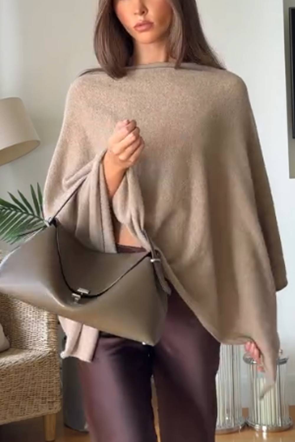 Boat Neck Oversized Poncho Top