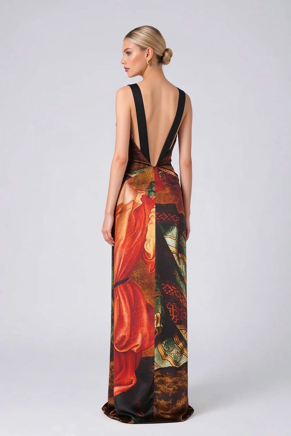 Sleeveless Draped Graphic Print Satin Column Maxi Evening Gown Dress [erp-image:e49a975e3dba82e9a00e9531]