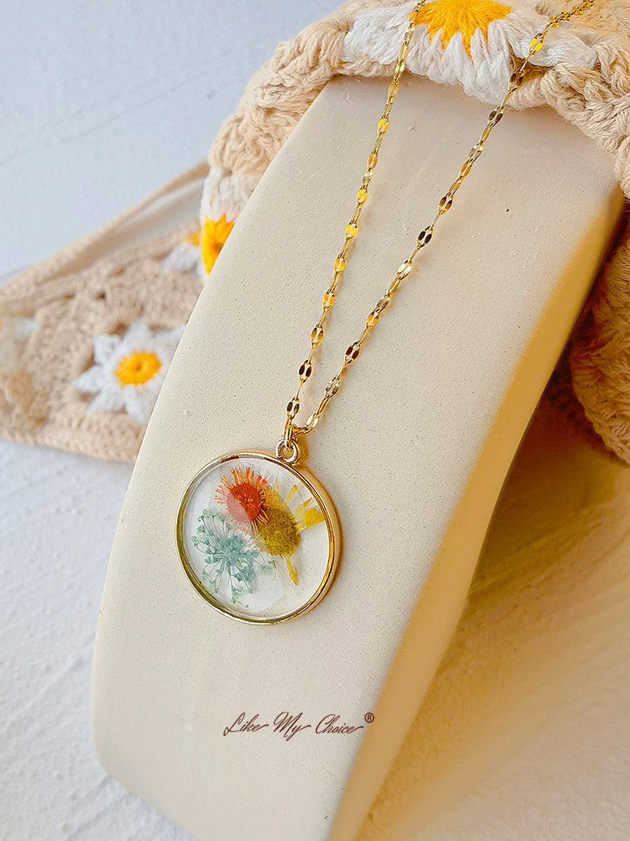 Pressed Flower Necklace - Resin Sunflower Daisy-Likemychoice