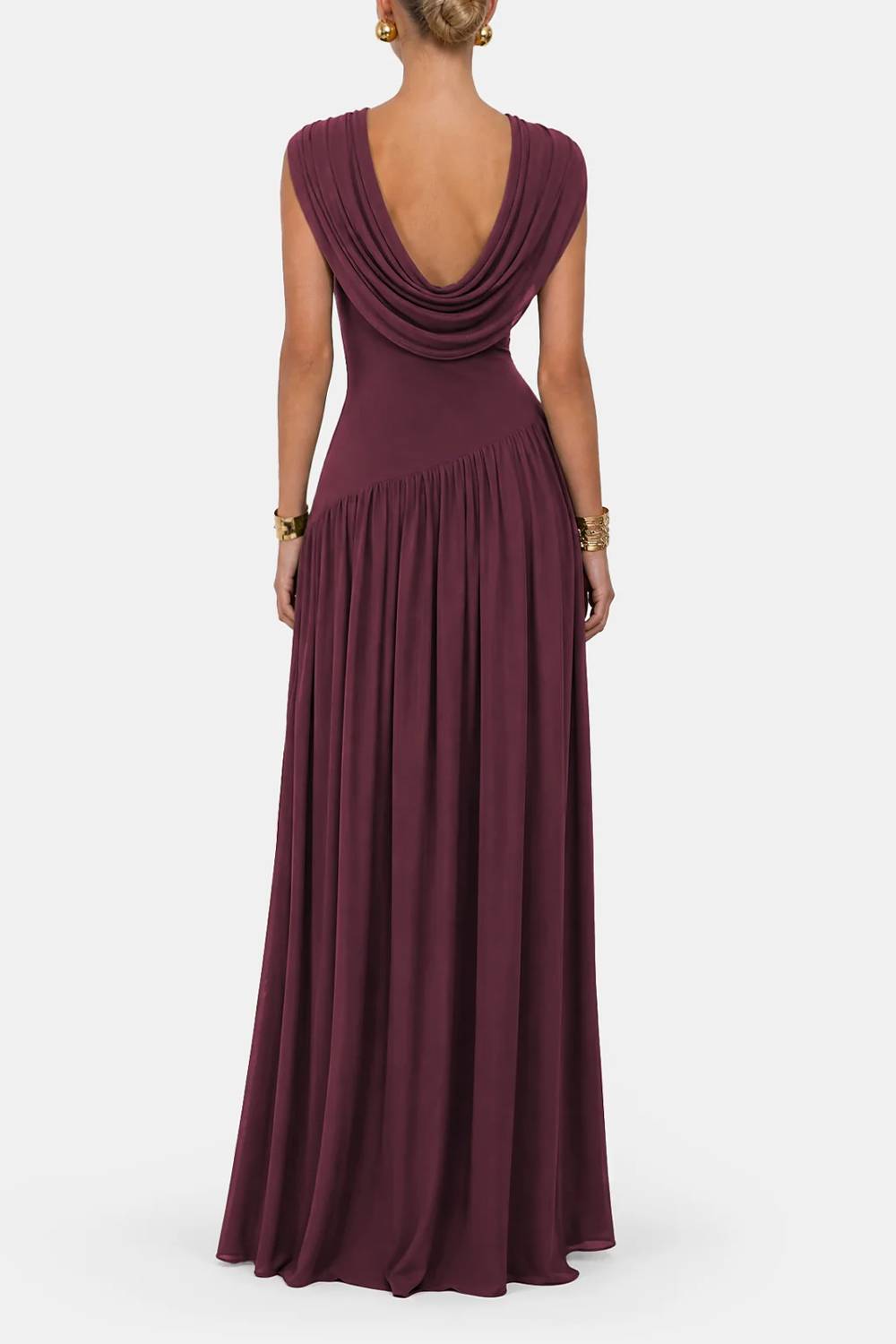 Convertible Neck Sleeveless Ruched Slit Maxi Evening Dress