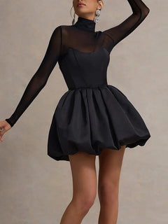 Socialite Style Bubble Hem Mesh Sexy Dress