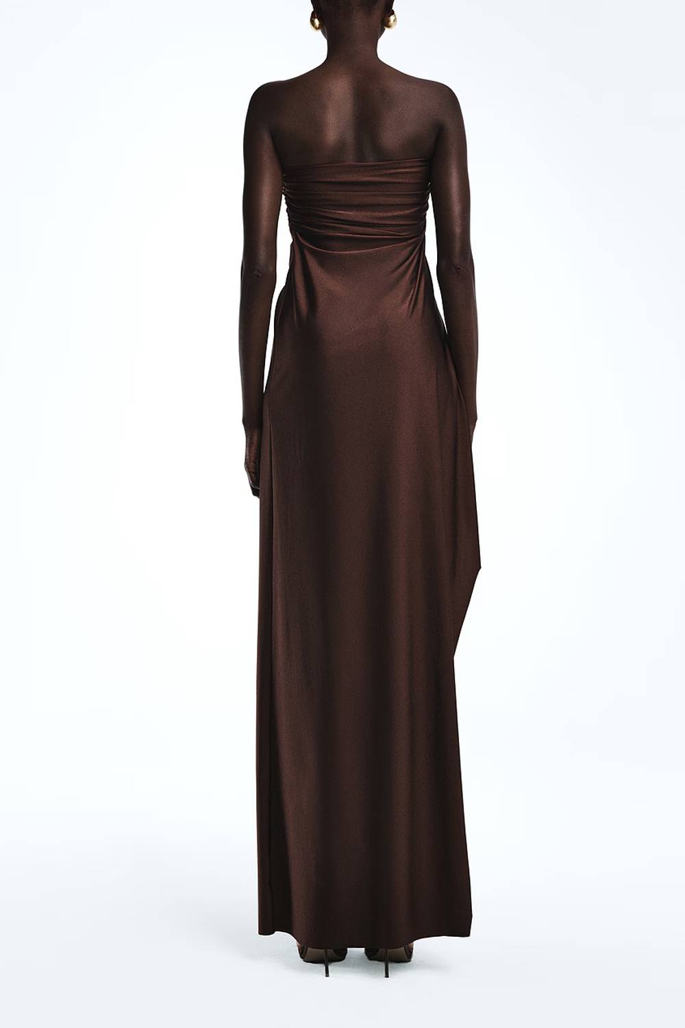Strapless Twist Front High Slit Maxi Dress