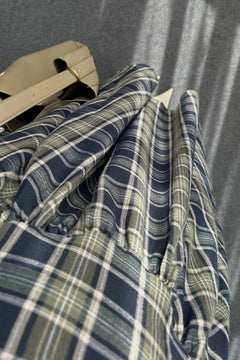 Short Sleeve Mock Neck Knit Top and High Waist Plaid Flared Skirt Two Piece Set