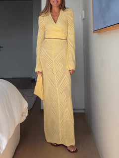 Elegant Geometric Knit Skirt Two-Piece Set
