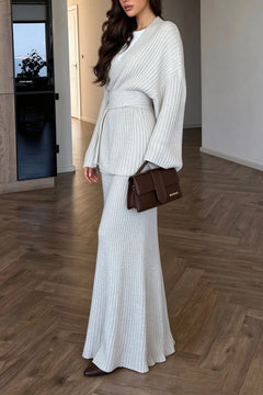 Ribbed Knit Long Sleeve Wrap Top and Maxi Skirt Two Piece Set [erp-image:d5c72fe520025935281505f1]