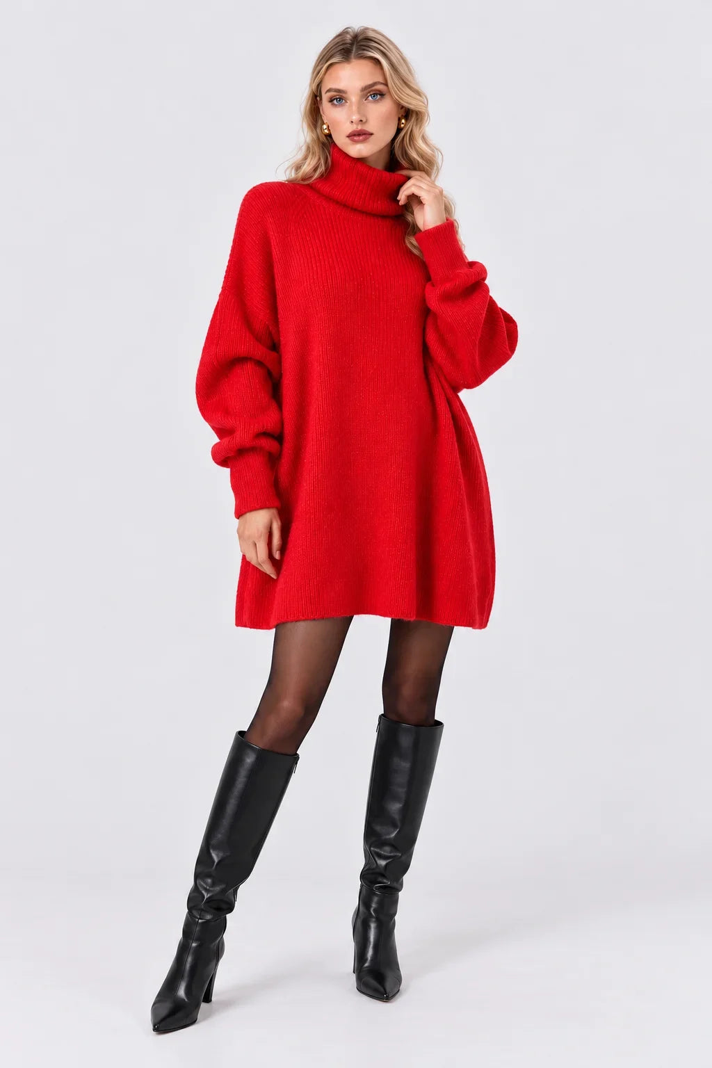 Oversized Turtleneck Long Sleeve Knit Sweater Tunic Dress [erp-image:e05f9d4e9b90151ef33d4c40]
