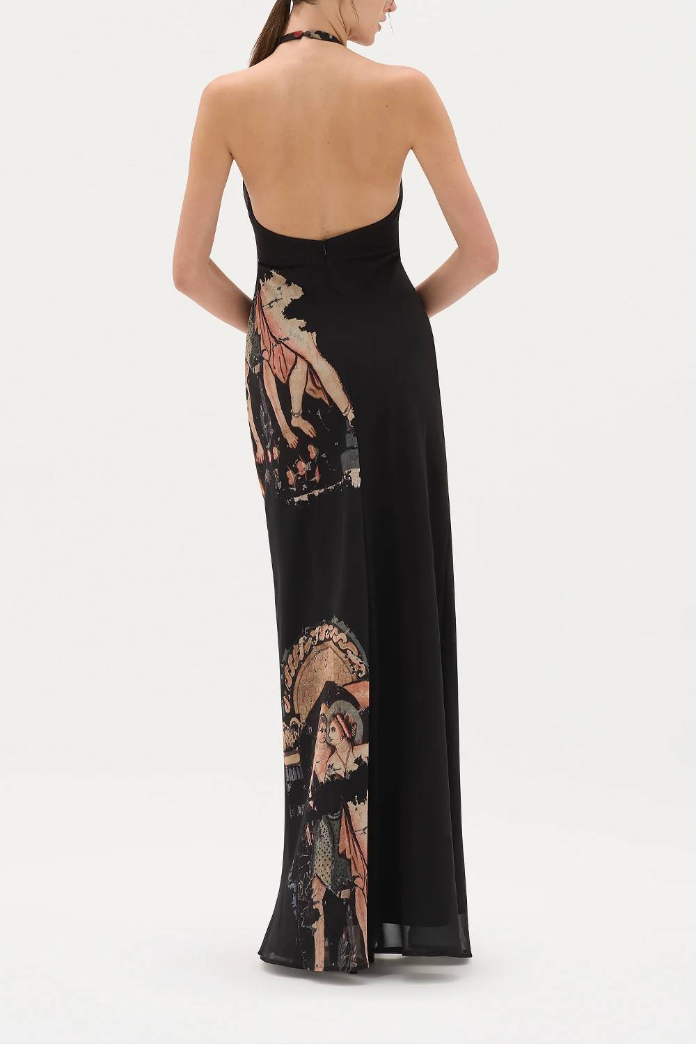 Halter Cutout Maxi Dress Leopard Floral Print Mermaid Long Dress