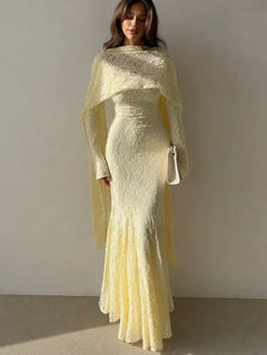 Square Neck Long Sleeve Lace Draped Front Maxi Dress [erp-image:06b60ad9ed6cc4c476adf598]