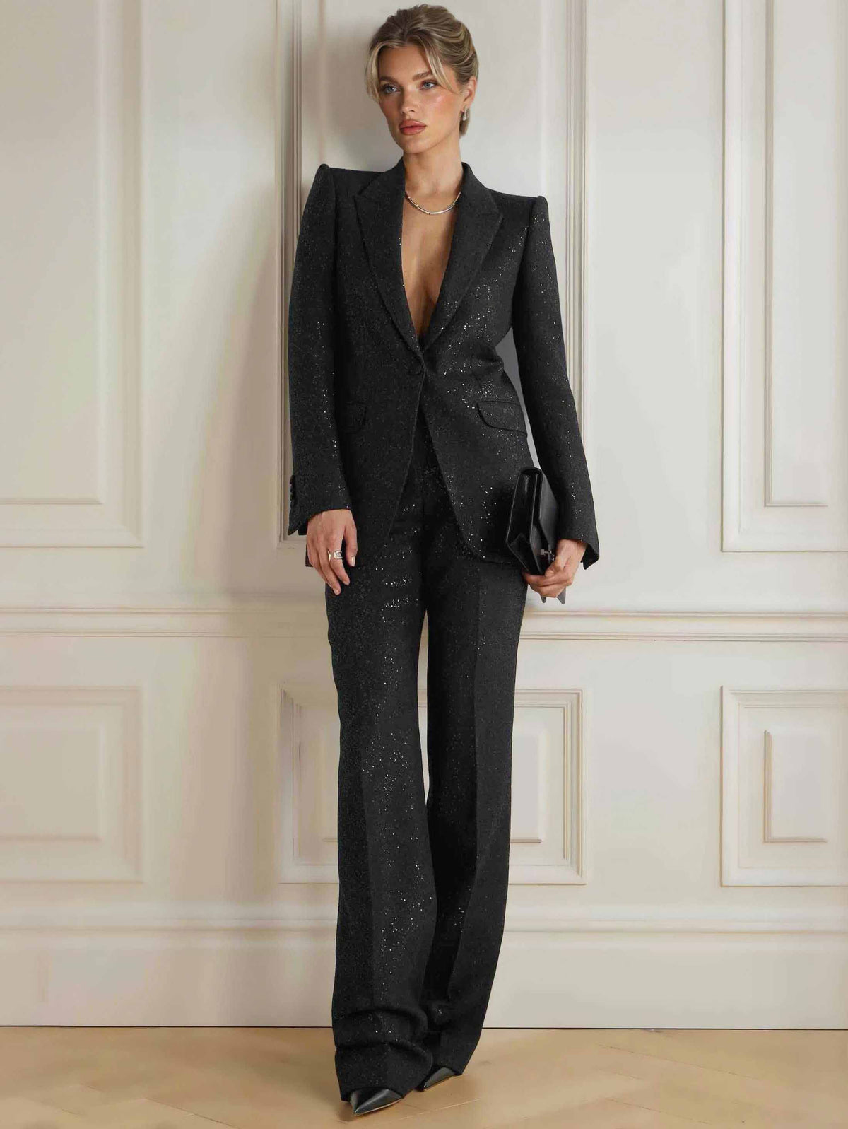 Exquisite Sequin-Embellished Slim-Fit Trousers