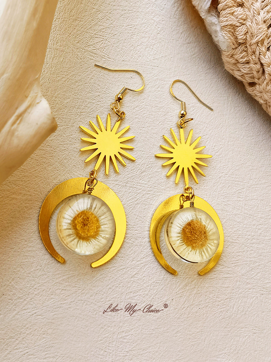 Pressed Flower Earrings - Sun Resin Daisy-Likemychoice