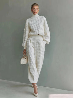 Casual Textured Knit Top & Pants Set