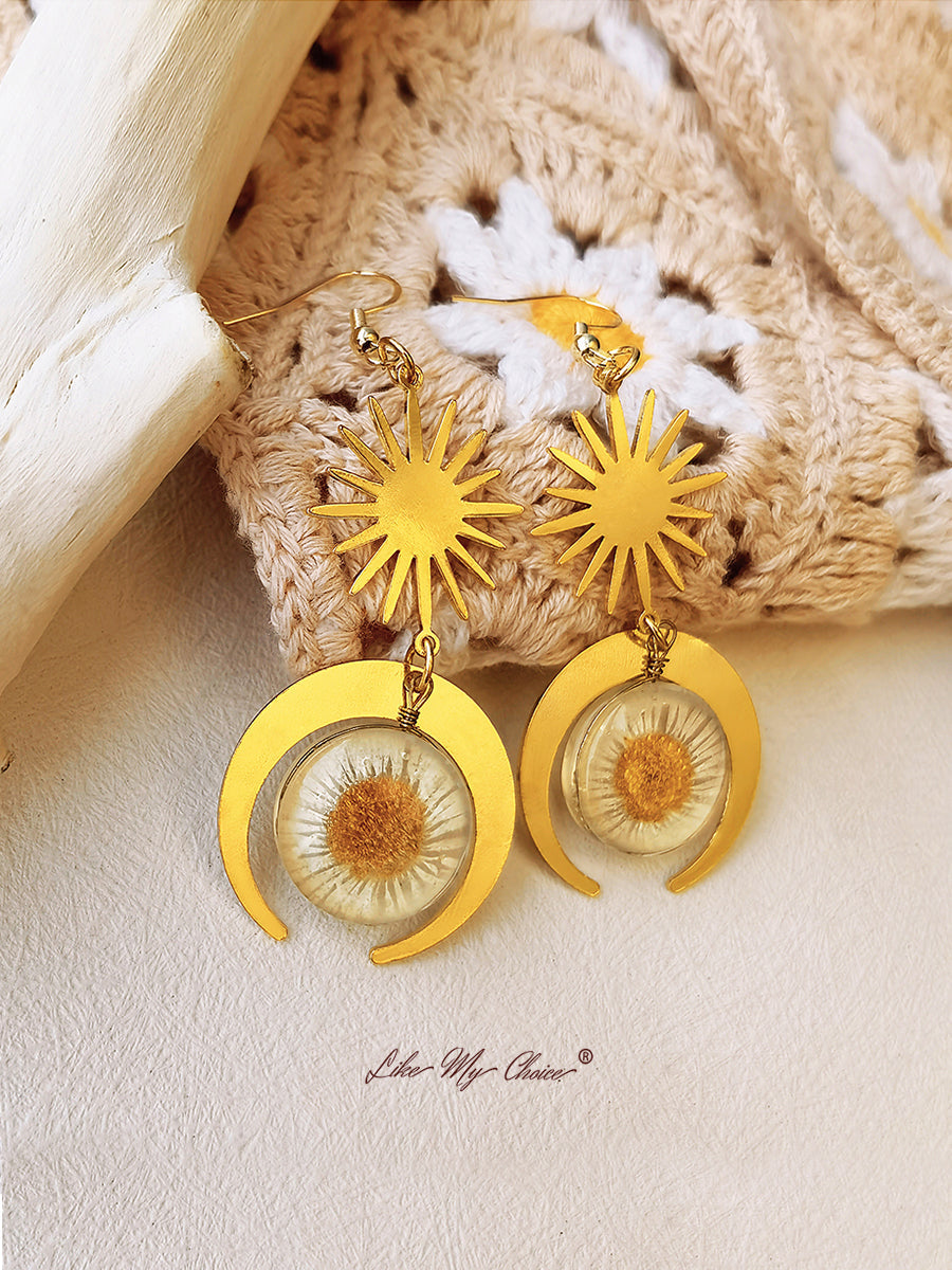 Pressed Flower Earrings - Sun Resin Daisy-Likemychoice