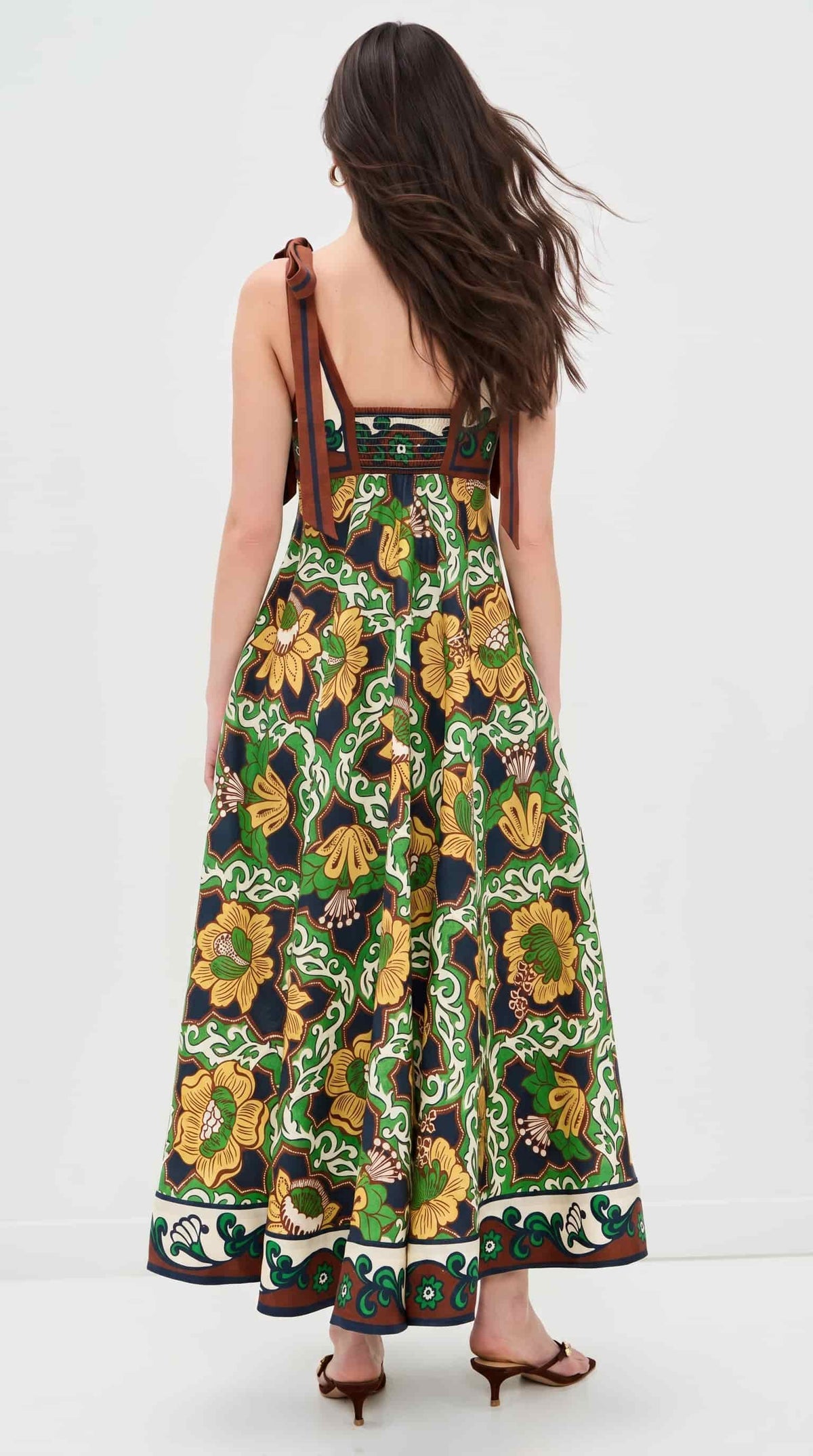 Retro Print Sleeveless Tie-Waist Midi Dress