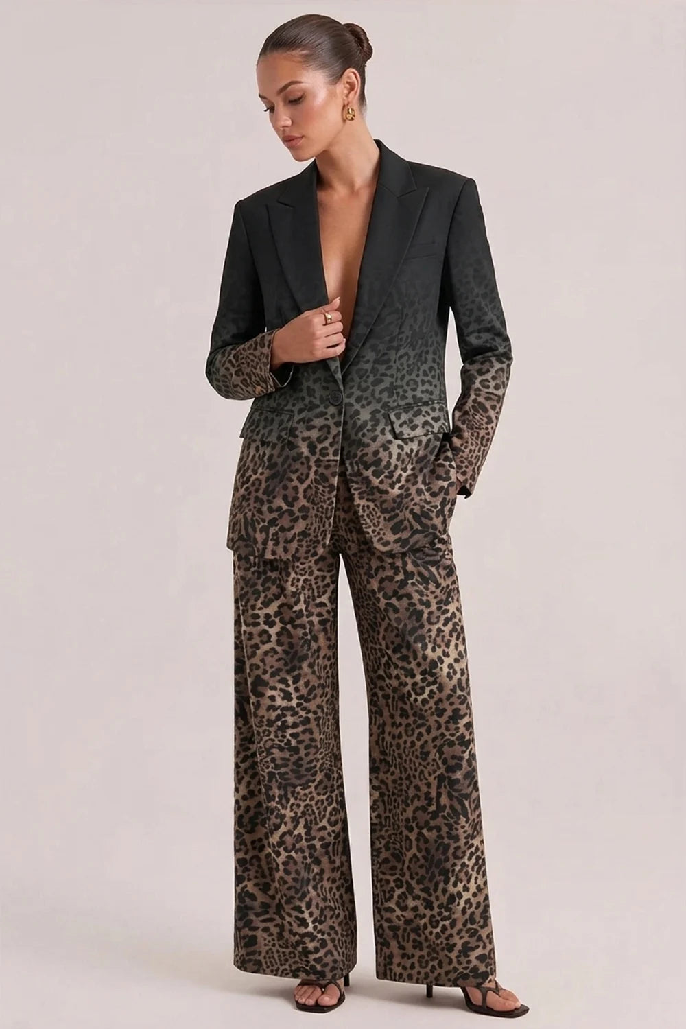 Ombré Leopard Print Blazer and Wide Leg Pants Two Piece Suit Set [erp-image:0f27d9ff8d6b67a523b21dd4]