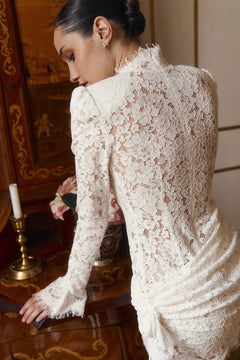 High Neck Long Sleeve Floral Lace Ruched Bodycon Cocktail Mini Dress [erp-image:80ece6dba5e9c097e3afa299]