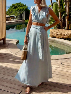Casual Wrap Top & Skirt Two-Piece Set