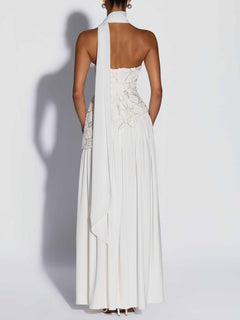 Elegant Strapless Floral Embroidered Maxi Dress