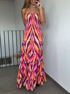 Bohemian Colorful Chevron Print Maxi Dress