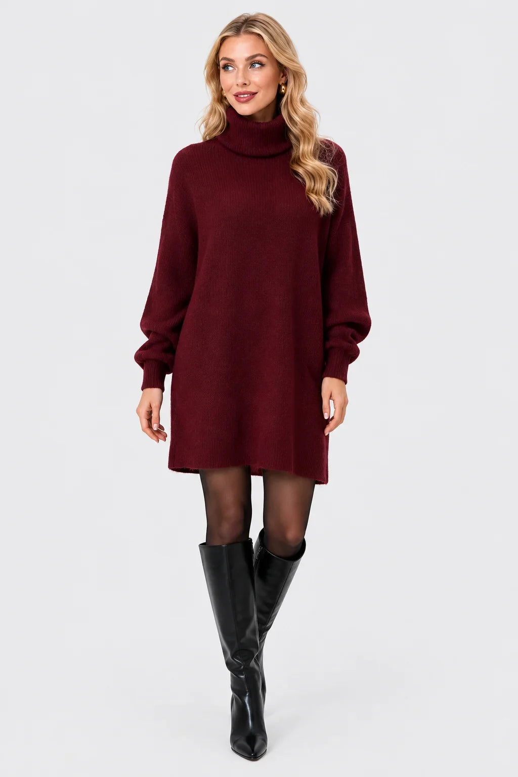 Turtleneck Drop Shoulder Oversized Knit Sweater Dress [erp-image:179a4b9b5b21ddfbc03e07c3]