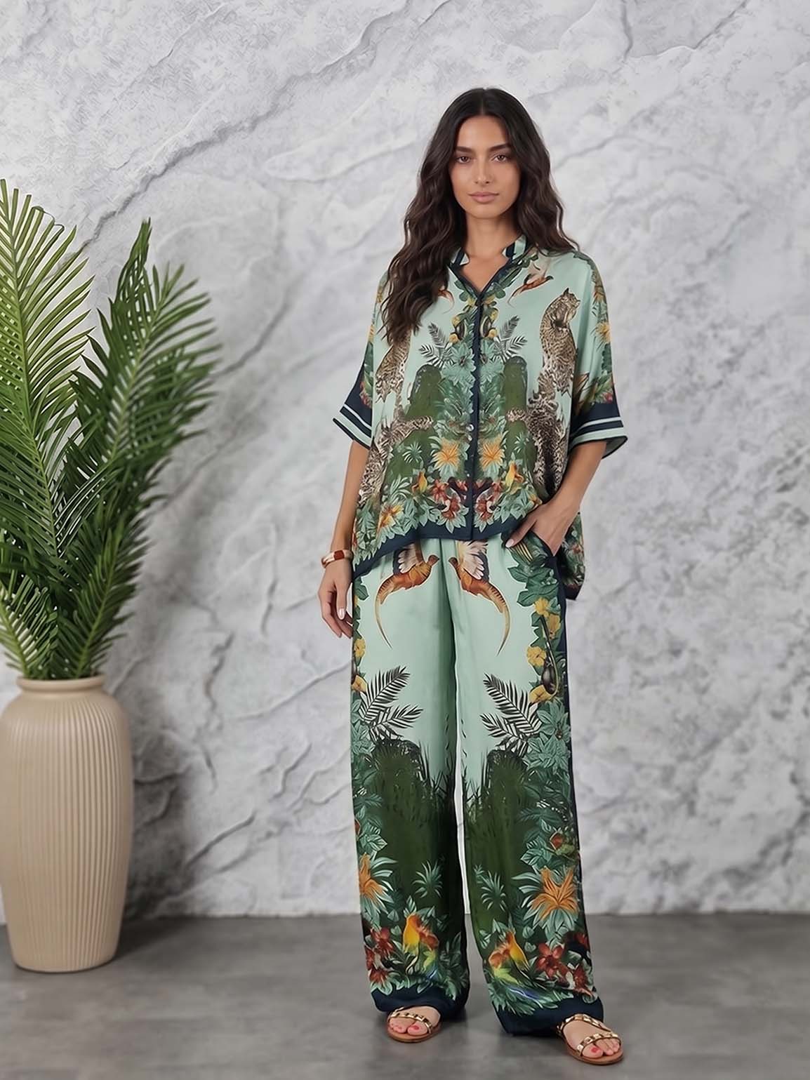 Exotic Jungle Print Batwing Sleeve Shirt