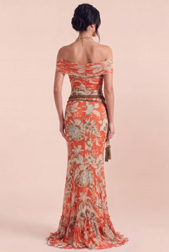 Vintage Red-tone Paisley Kink Sleeveless Slim-fit Fishtail Dress