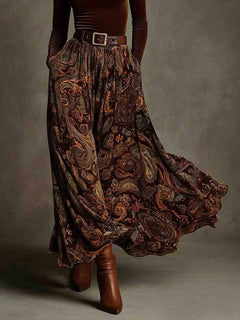 Retro Stretch Velvet Top And Paisley Print Maxi Skirt Set
