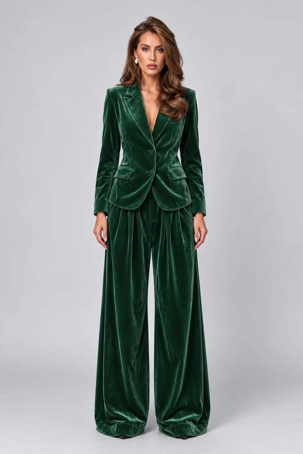 Women's Velvet Notch Lapel Blazer and Wide Leg Trousers Two Piece Suit Set [erp-image:bd0c55bc858a988fb3ea0a55]