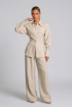 Long Sleeve Button Down Shirt and Wide Leg Pants Two Piece Set [erp-image:4f2760c33a8766790748a2bd]