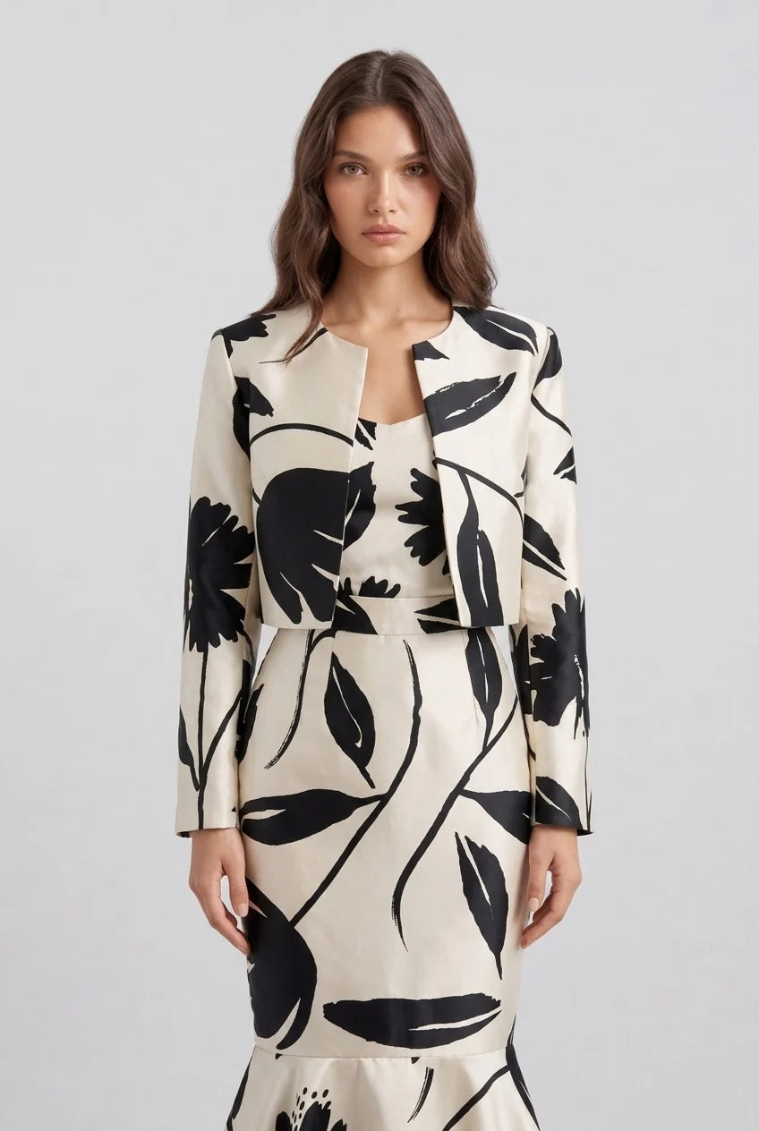 Floral Print Cropped Jacket and High Waisted Mermaid Skirt Two Piece Set [erp-image:8772d45a3ae705aa65e2f779]