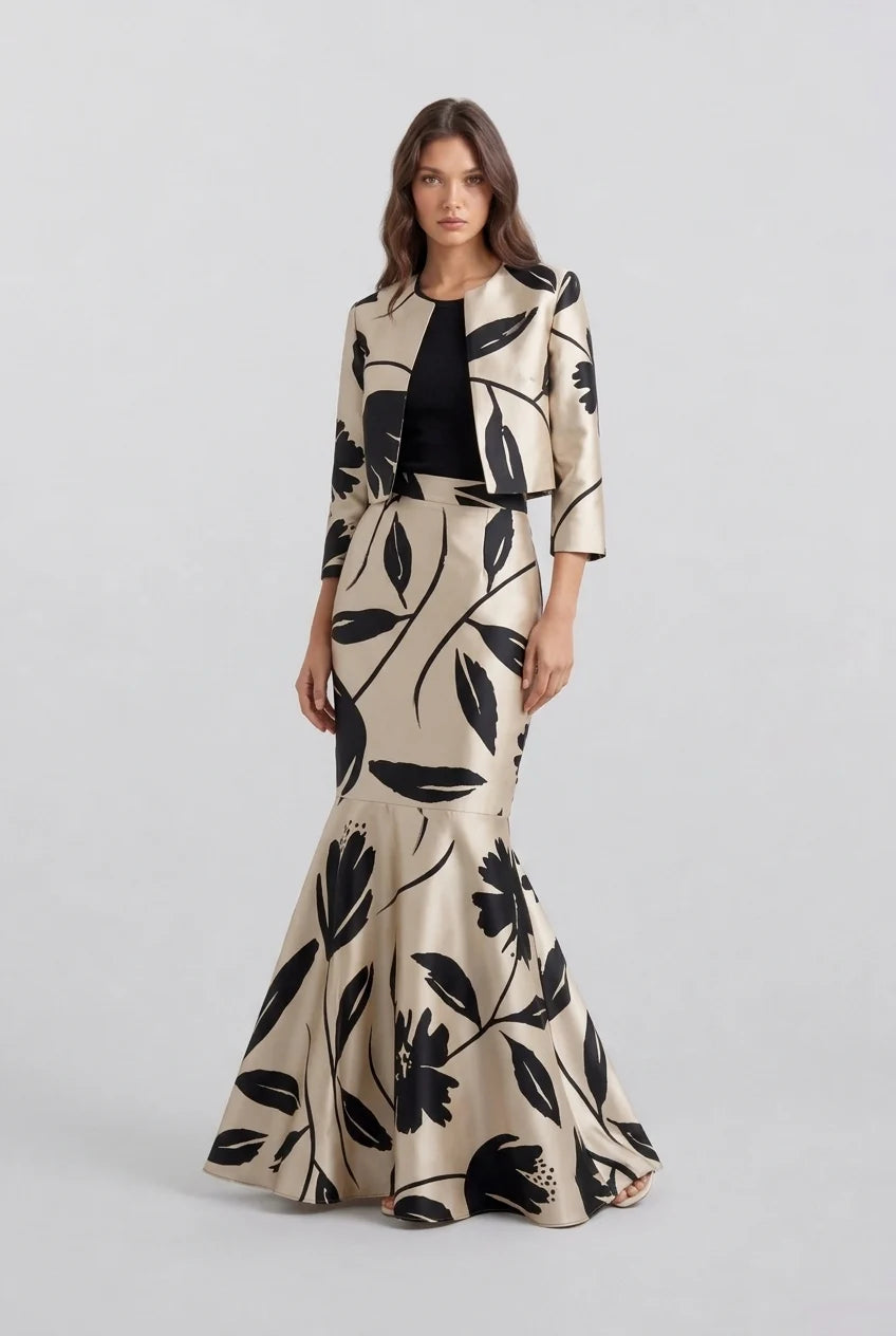 Floral Print Cropped Jacket and High Waisted Mermaid Skirt Two Piece Set [erp-image:2a2eded304ef997f4fd727a4]