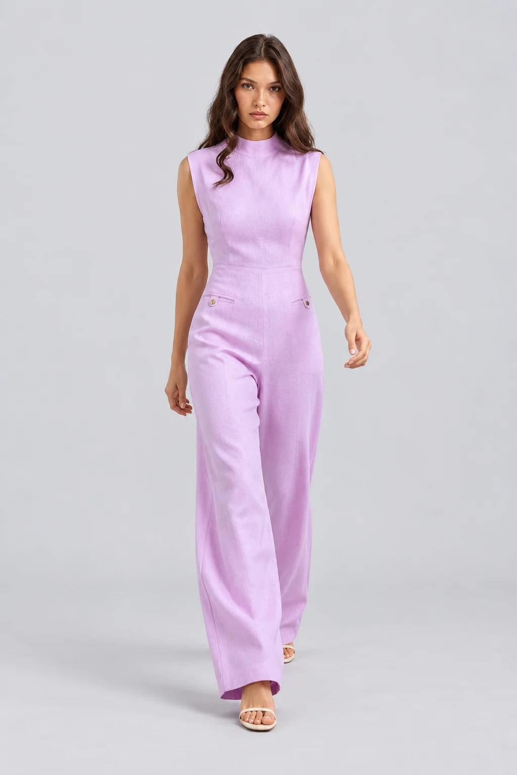Sleeveless High Neck Wide Leg Jumpsuit in Light Pink [erp-image:860656488b9912b9ddda2b0b]