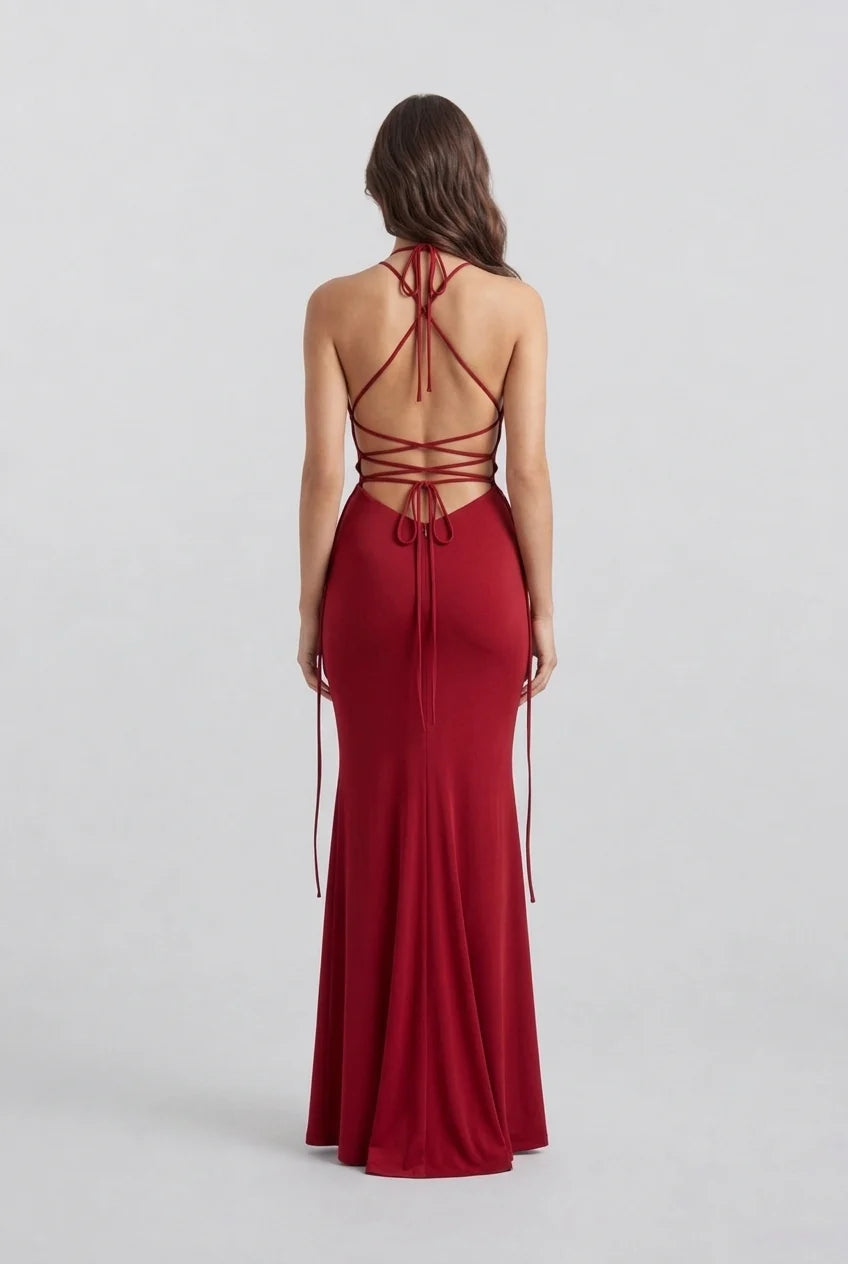 Deep V Neck Halter Sleeveless Floor Length Red Formal Evening Maxi Dress [erp-image:5a2a361e4521548807f35746]