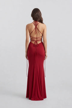 Deep V Neck Halter Sleeveless Floor Length Red Formal Evening Maxi Dress [erp-image:5a2a361e4521548807f35746]