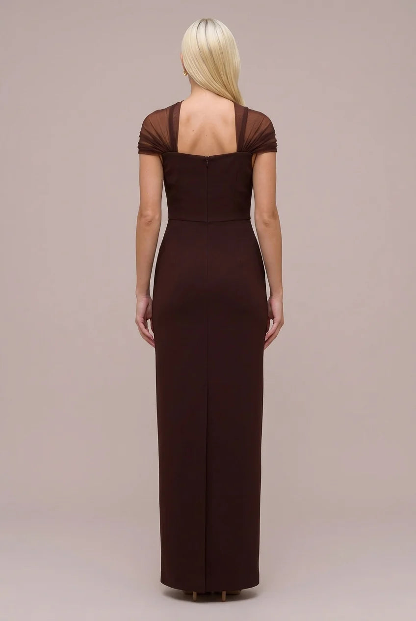 Mesh Draped Off the Shoulder Sleeveless Column Maxi Dress [erp-image:48d85cbd70abee1f68e2349c]