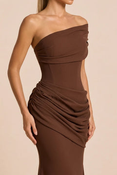 Brown Asymmetric Corset Lace-Up Draped Mermaid Maxi Evening Dress [erp-image:9be63eafe4e689837fe25e87]