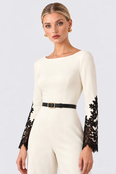 Elegant Long Sleeve Wide Leg Jumpsuit with Contrast Lace Trim [erp-image:54605c37aadf493e94fdd28a]