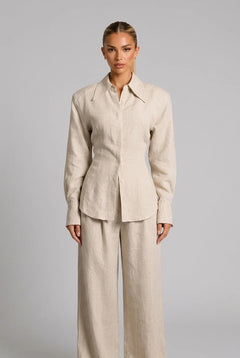 Long Sleeve Button Down Shirt and Wide Leg Pants Two Piece Set [erp-image:5139066d0dd60f7ba3ac8d5c]