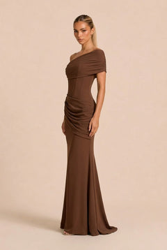 Brown Asymmetric Corset Lace-Up Draped Mermaid Maxi Evening Dress [erp-image:94c4e87bf72332d0bff18ea4]