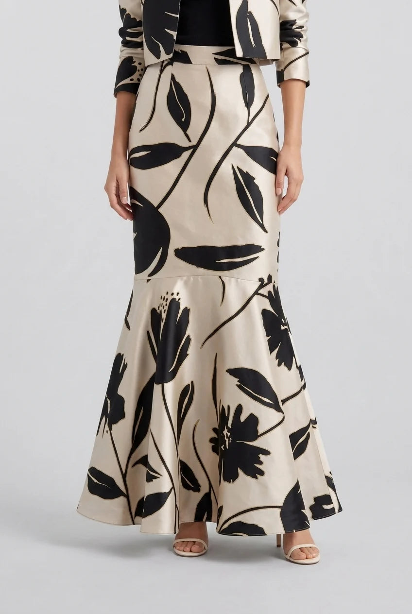 Floral Print Cropped Jacket and High Waisted Mermaid Skirt Two Piece Set [erp-image:ca1fce5b32aae74f9842e17e]